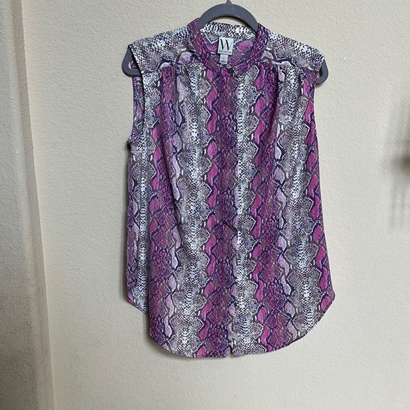 Worthington Purple and Gray Sleeveless Blouse with Mandarin Collar - Picture 6 of 7